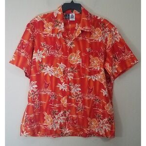 Kennington Hawaiian Shirt Men XL Orange Tropical Camp Flower Beach Dad